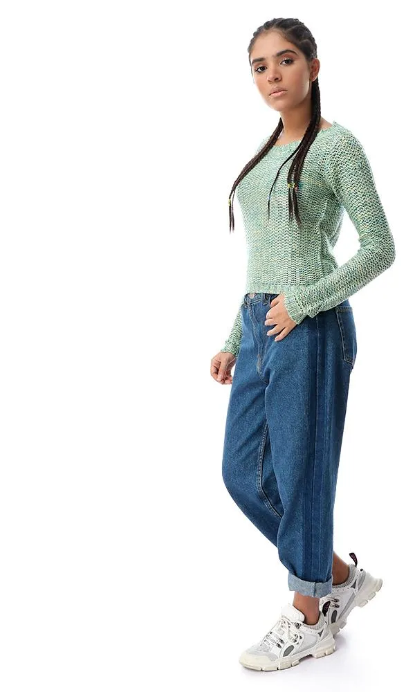 56056 Light Chunky Knit Multicolour Crew Pullover