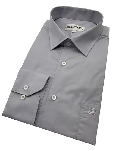 Angelino Silver Grey Cotton Satin Long Sleeve Lounge Shirt