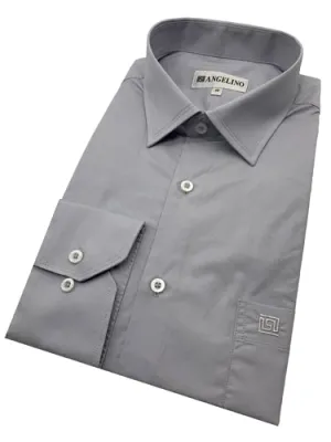 Angelino Silver Grey Cotton Satin Long Sleeve Lounge Shirt