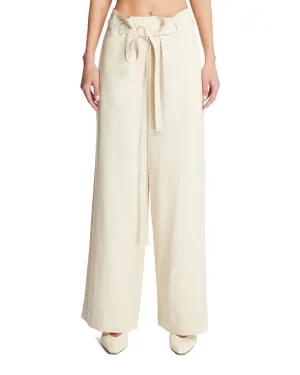 Beige Fluid Tie-waist Pants