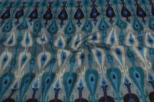 Blue & Grey Traditional Angora Impression Fabric