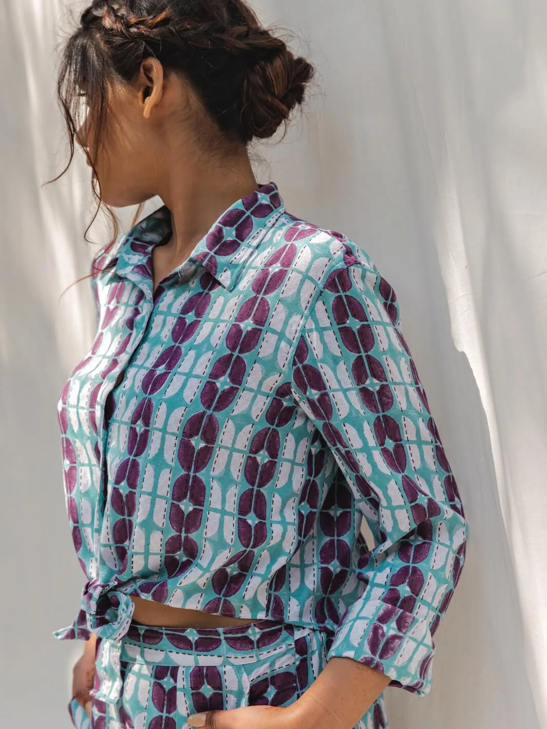 Blue & Purple Handblock Print Cotton Shirt