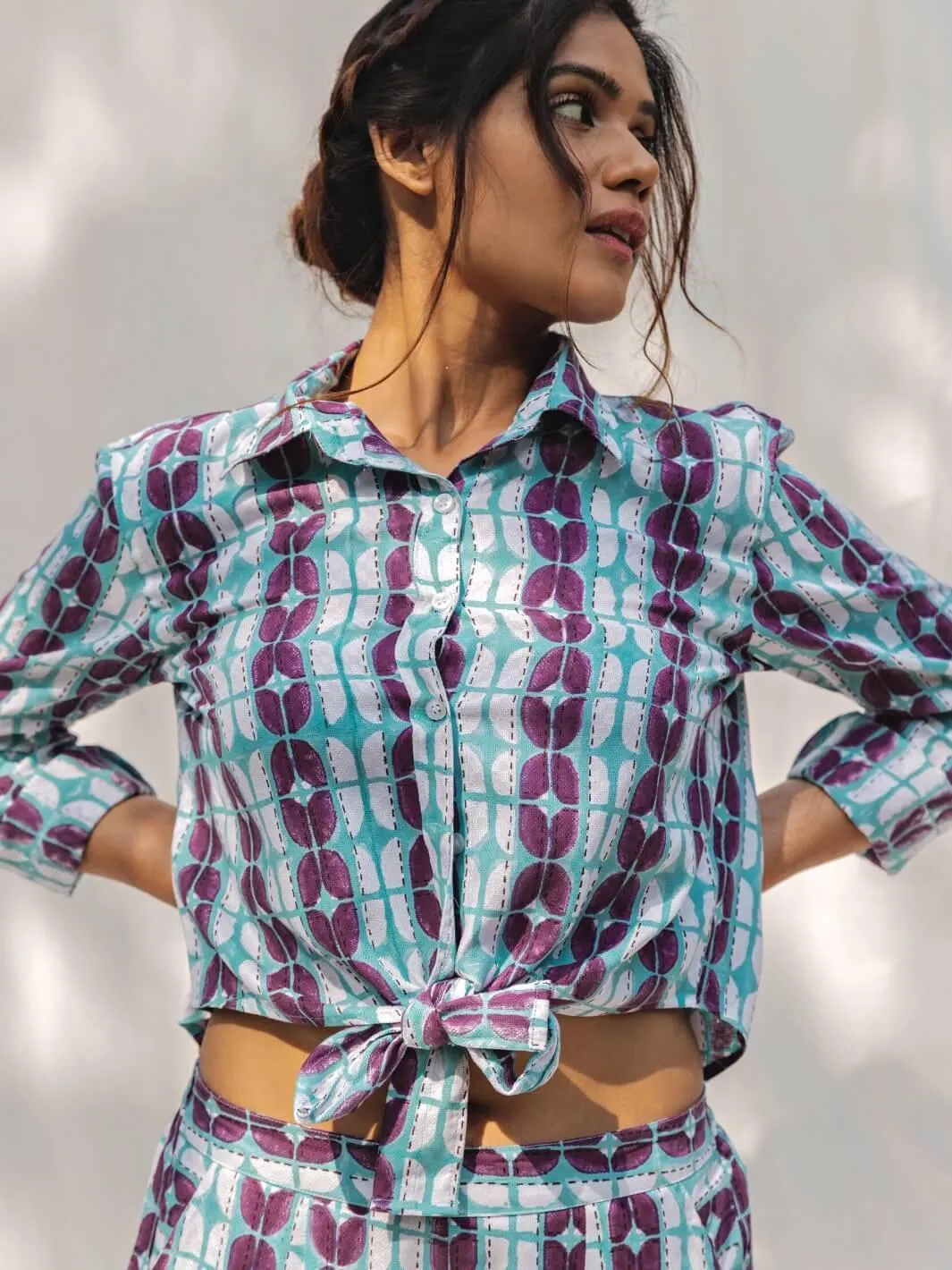 Blue & Purple Handblock Print Cotton Shirt