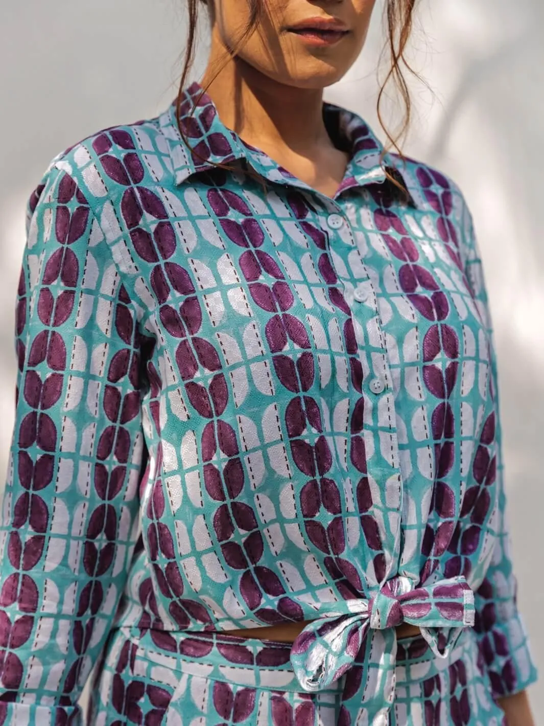 Blue & Purple Handblock Print Cotton Shirt