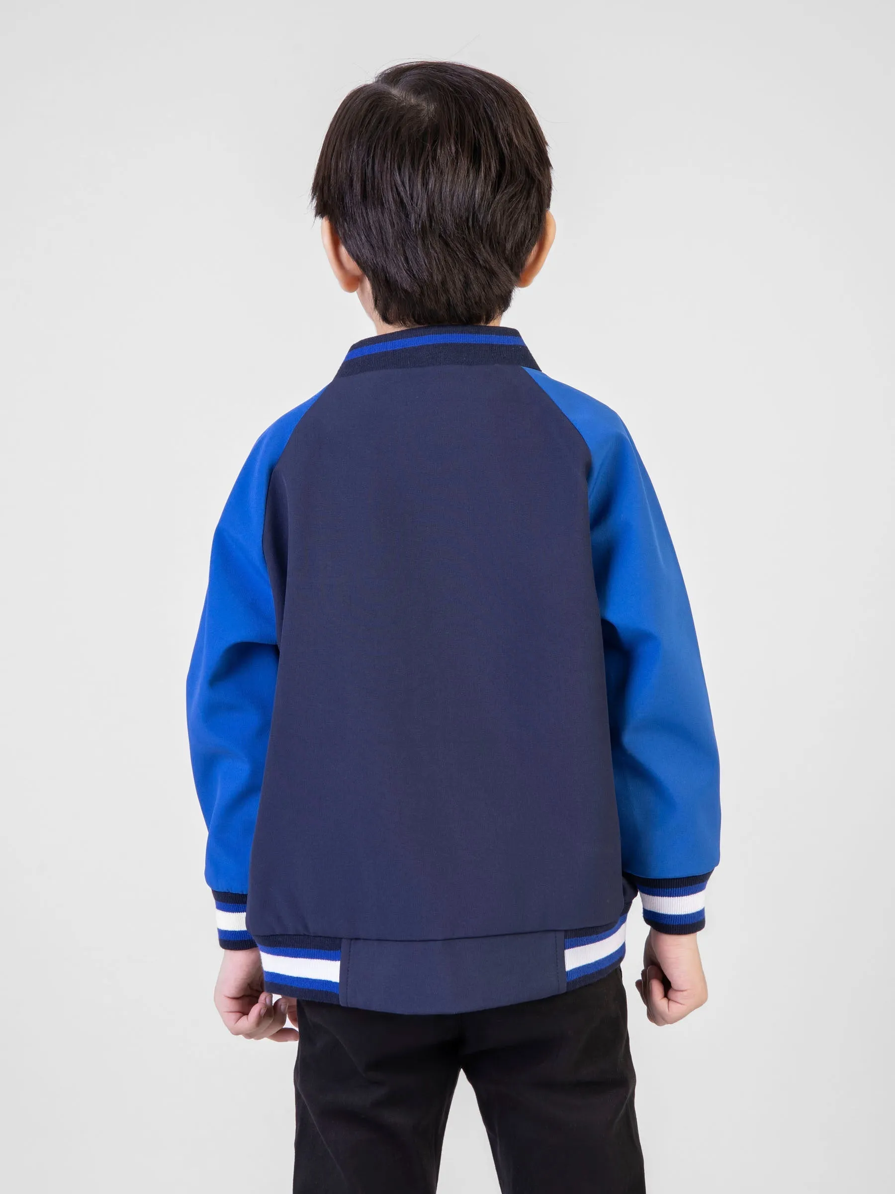 Blue Raglan Jacket With Contrasting Sleeves & Collar