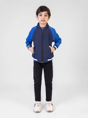 Blue Raglan Jacket With Contrasting Sleeves & Collar