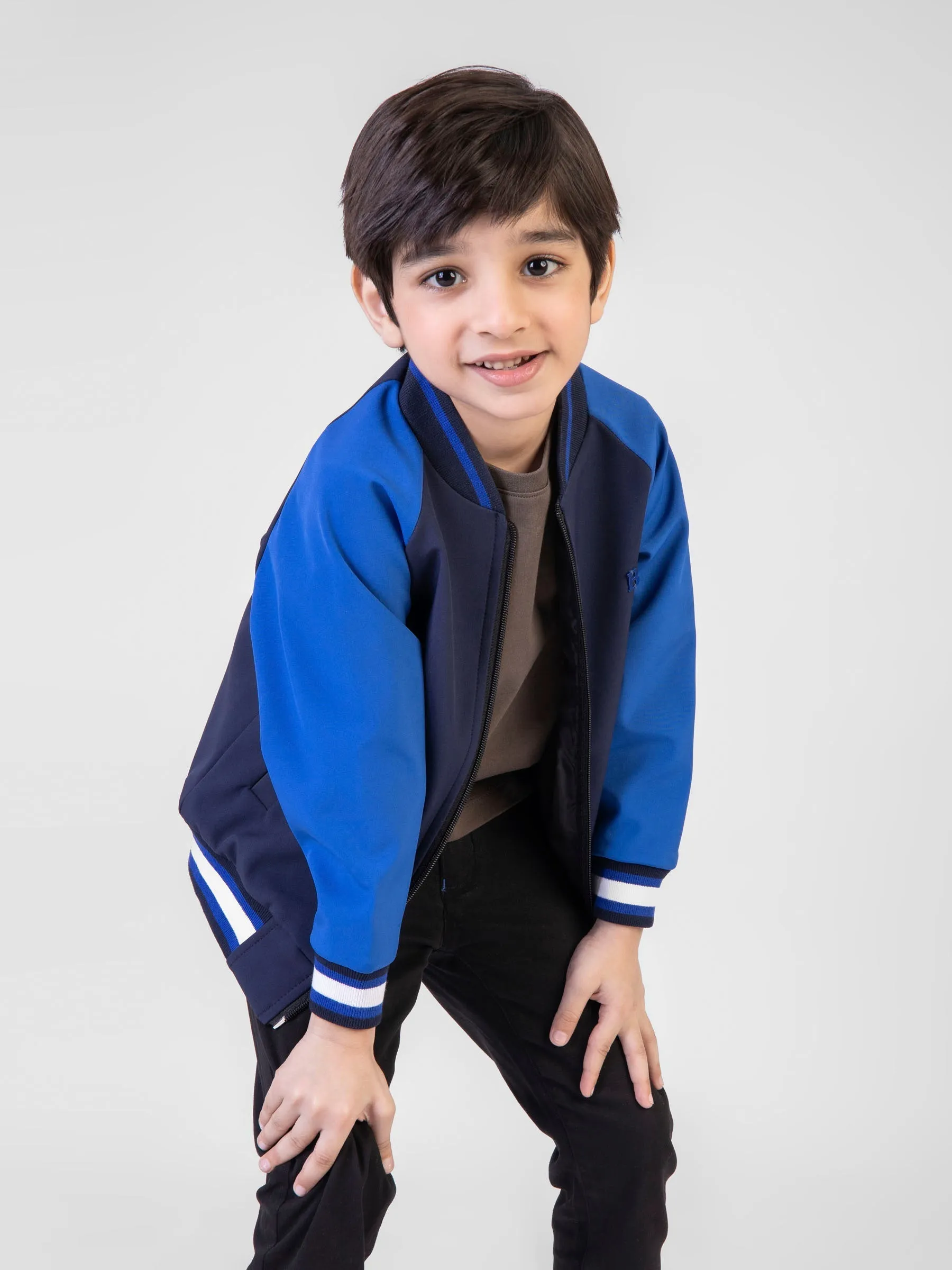 Blue Raglan Jacket With Contrasting Sleeves & Collar