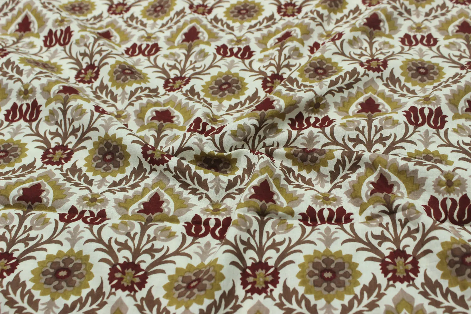 Brown Printed Cotton Cambric Fabric