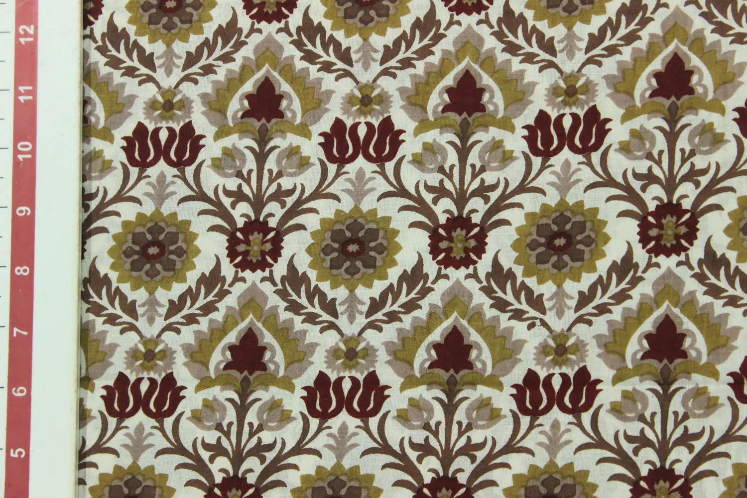 Brown Printed Cotton Cambric Fabric