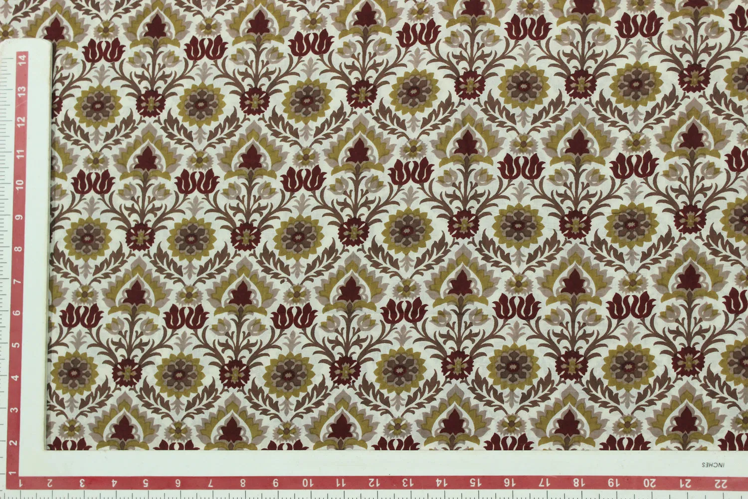 Brown Printed Cotton Cambric Fabric