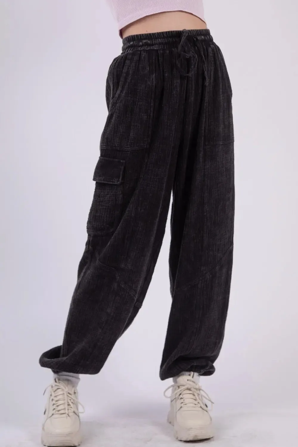 Candice Washed Woven Crinkle Gauze Drawstring Pants