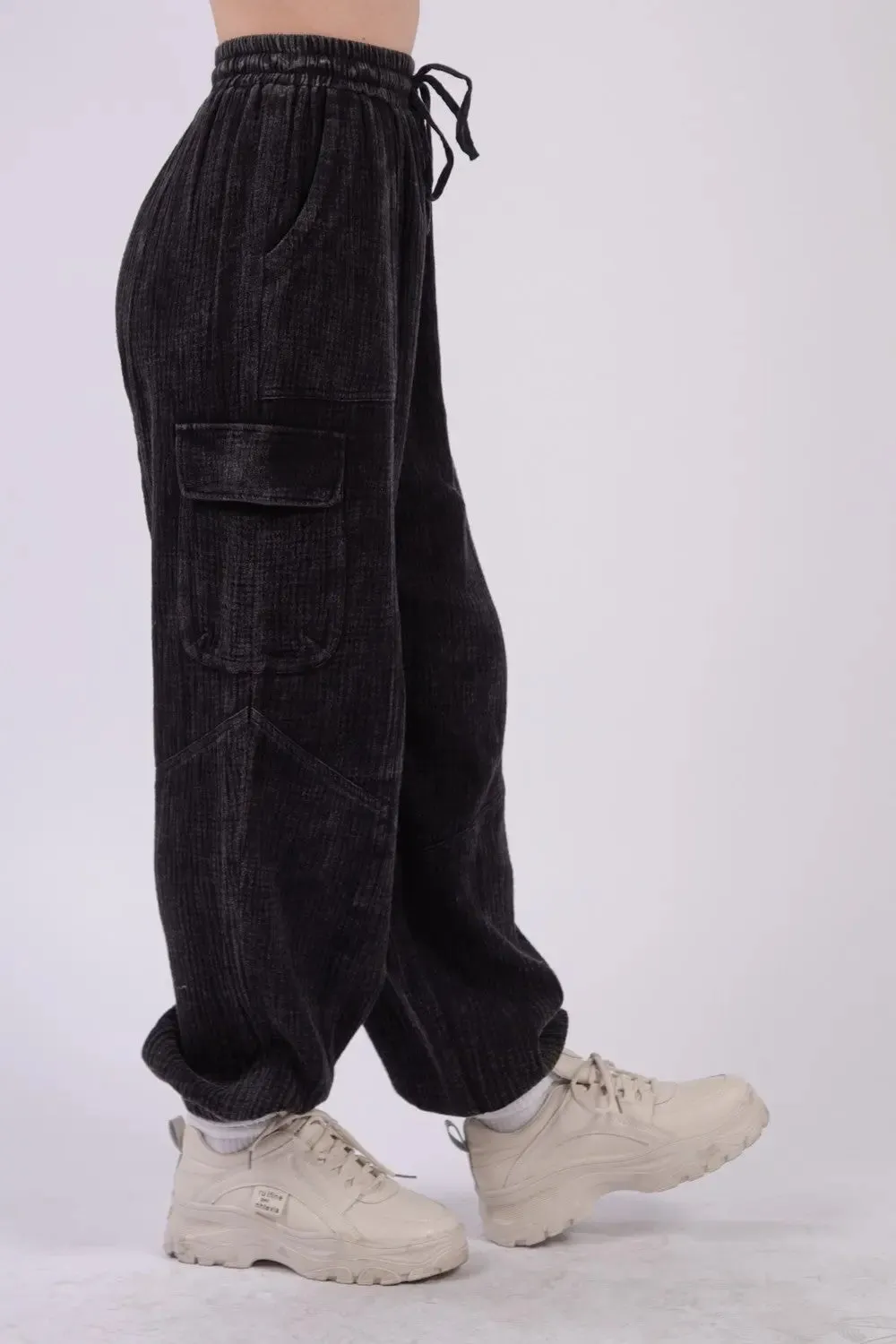 Candice Washed Woven Crinkle Gauze Drawstring Pants