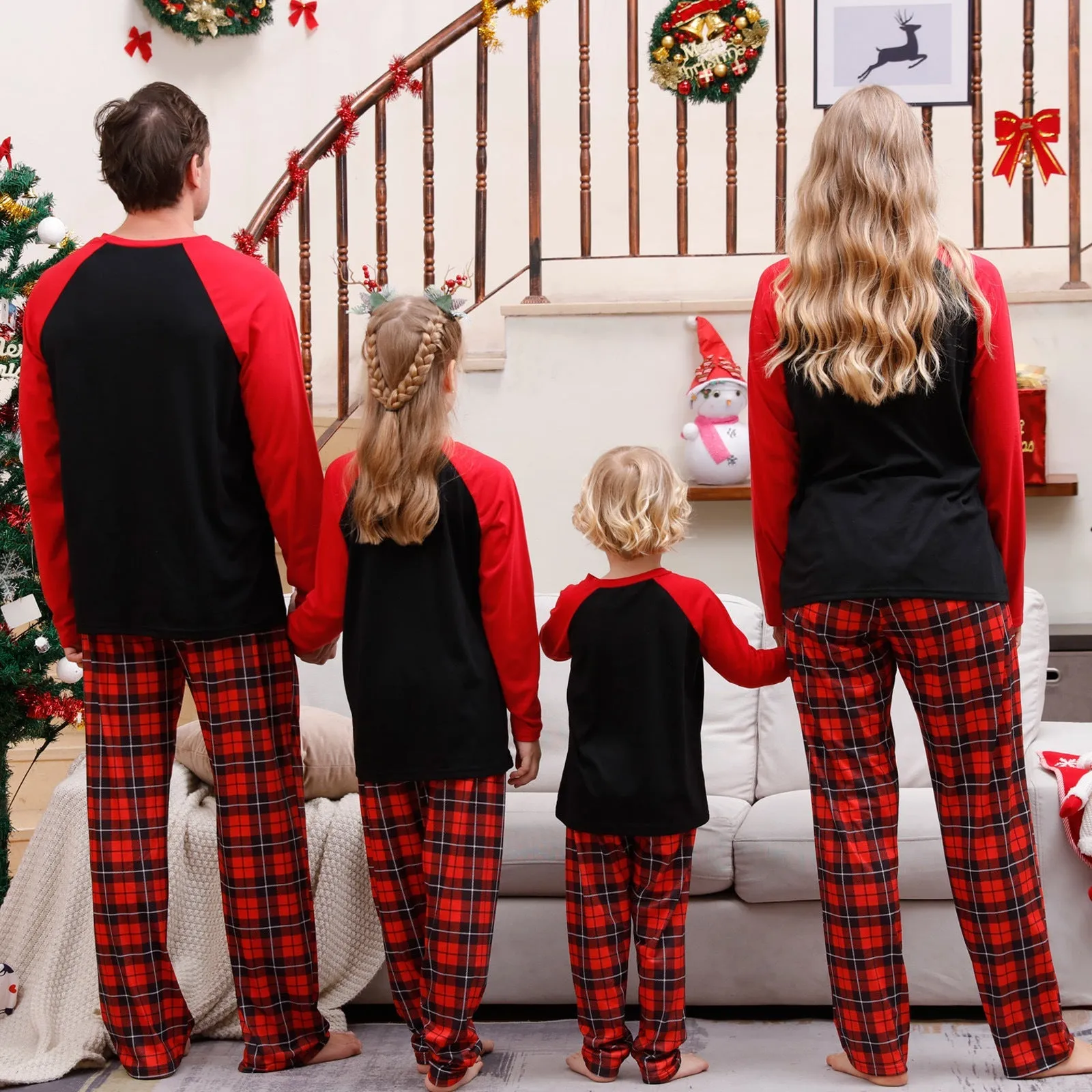 Cousin Crew parent-child black pajama set with Christmas hat print