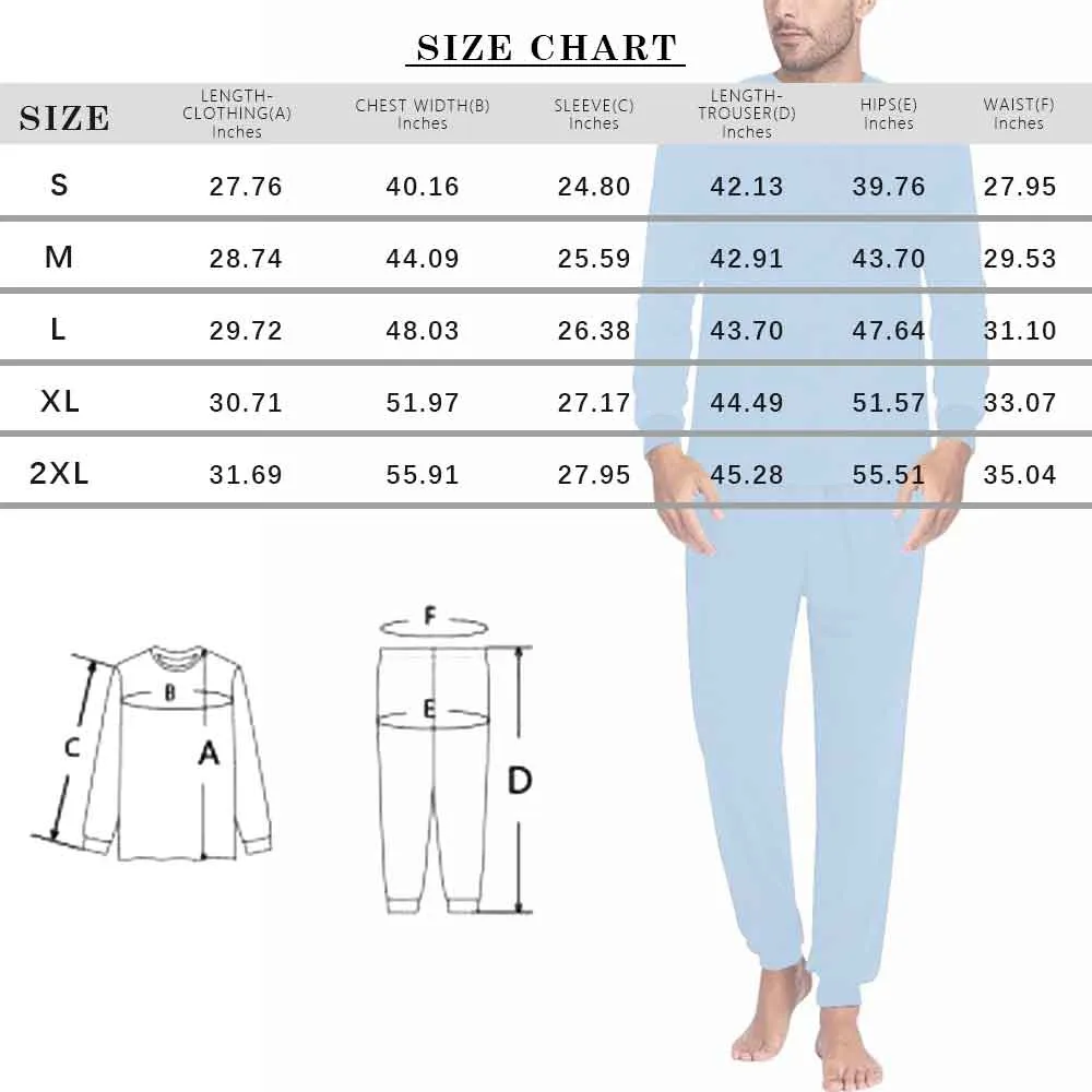 Custom Pets Face Men's Long Sleeve Crewneck Pajamas Set Black Personalized Sleepwear Sets