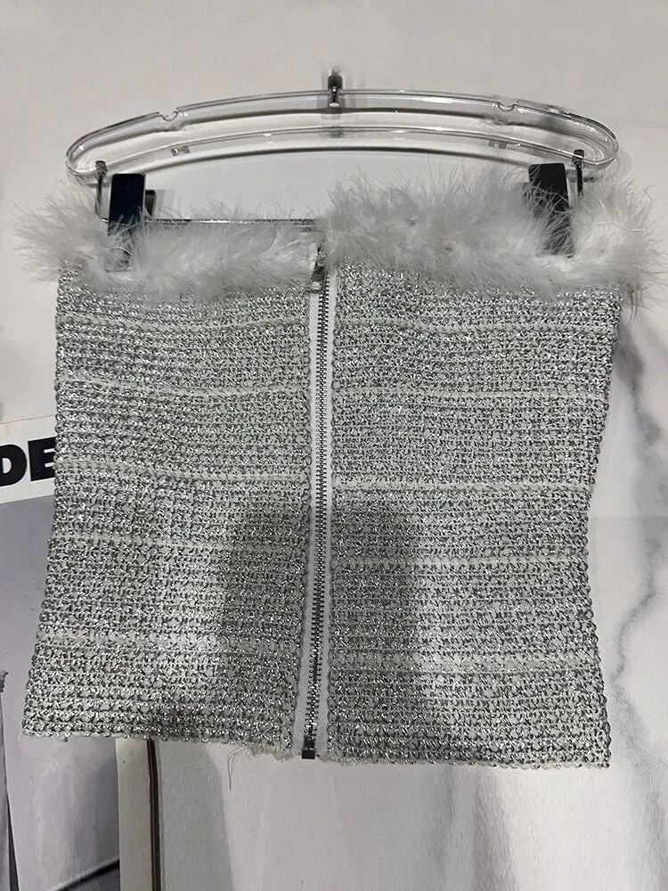 Elegant Spliced Feathers Vests For Women Starpless Sleeveless Slimming Casual Chic Tank Tops Female Fashion Clothes