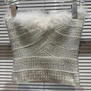 Elegant Spliced Feathers Vests For Women Starpless Sleeveless Slimming Casual Chic Tank Tops Female Fashion Clothes