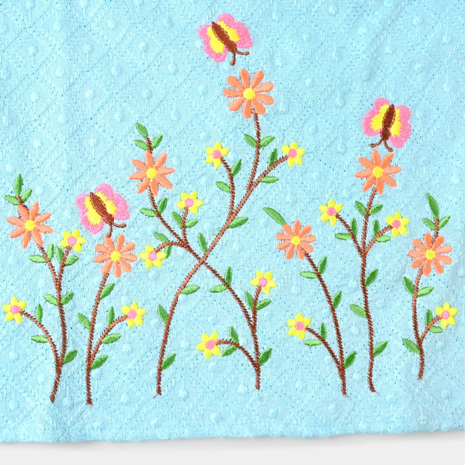 Girls Chicken Embroidered Top Butterfly Garden - Blue