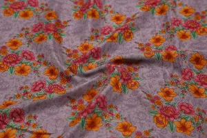 Grey 60 Gram Printed Silk Crepe Fabric