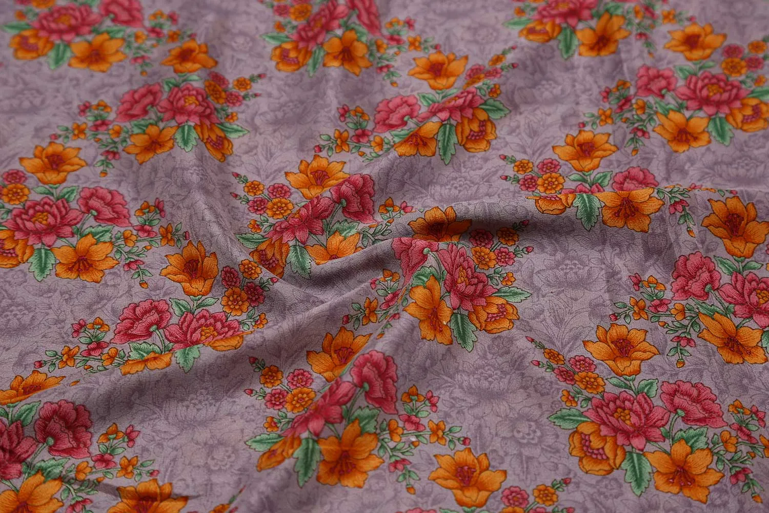 Grey 60 Gram Printed Silk Crepe Fabric