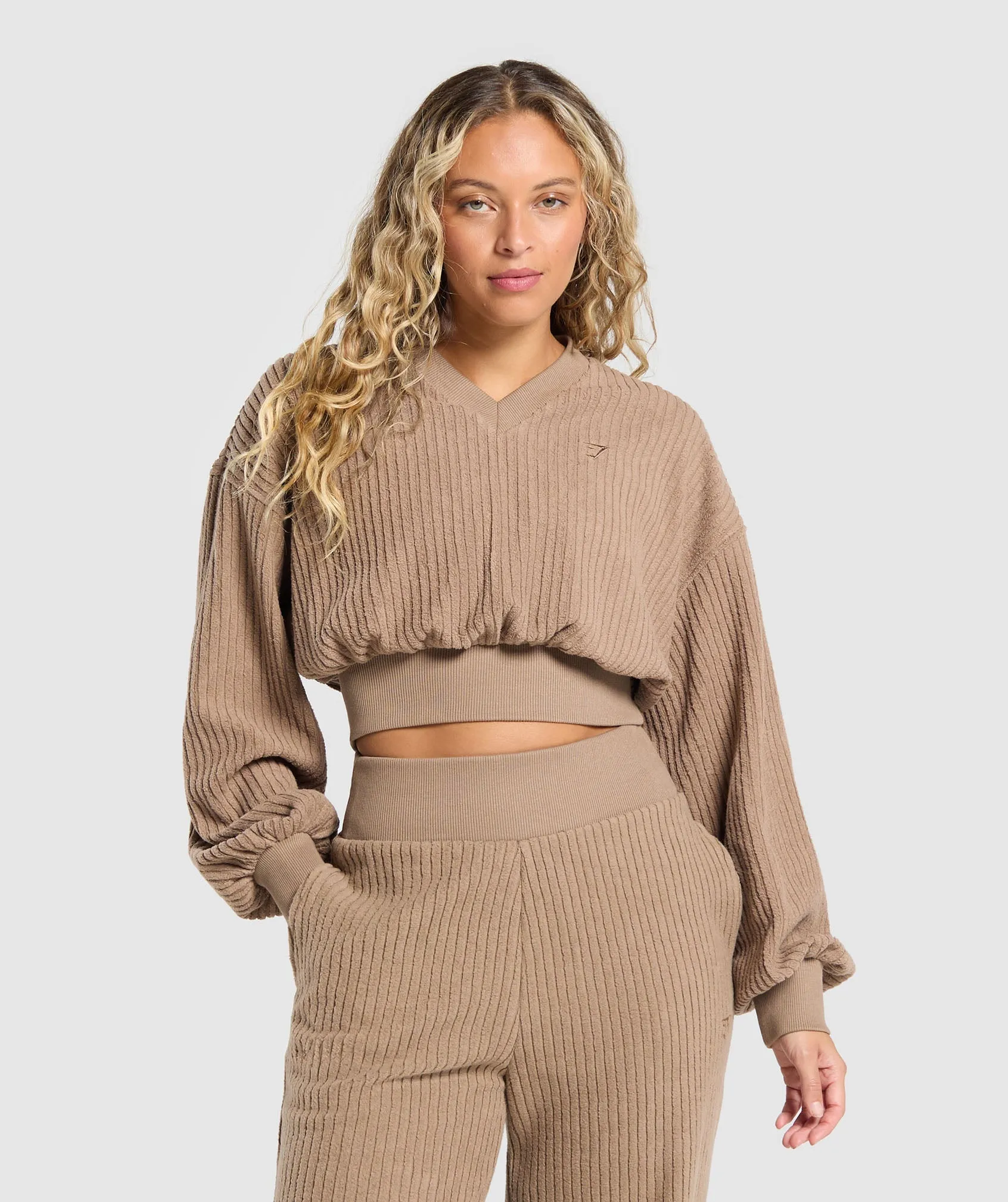 Gymshark Cropped Cord Sweater - Soul Brown