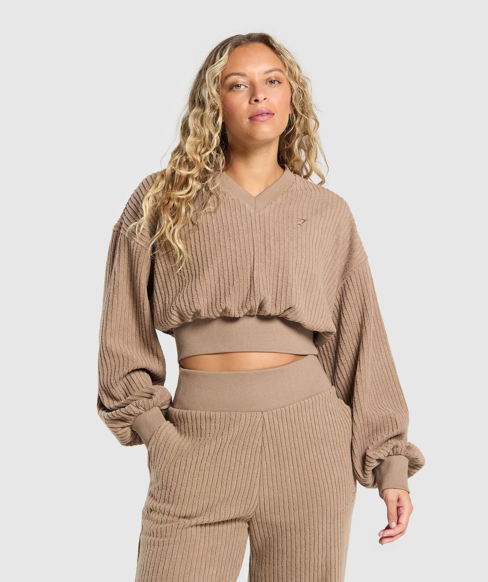 Gymshark Cropped Cord Sweater - Soul Brown