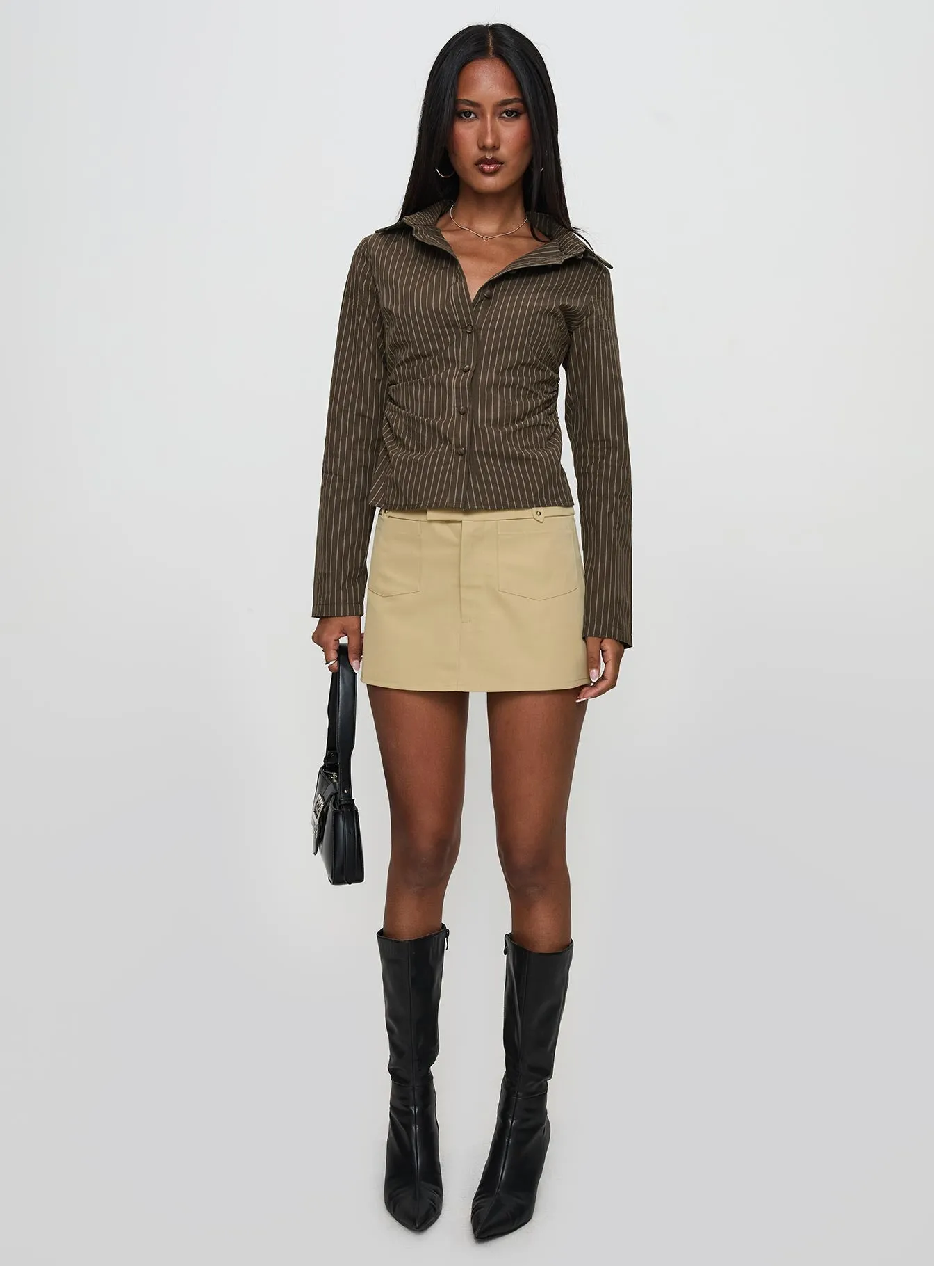 Held My Hand Long Sleeve Top Brown Stripe