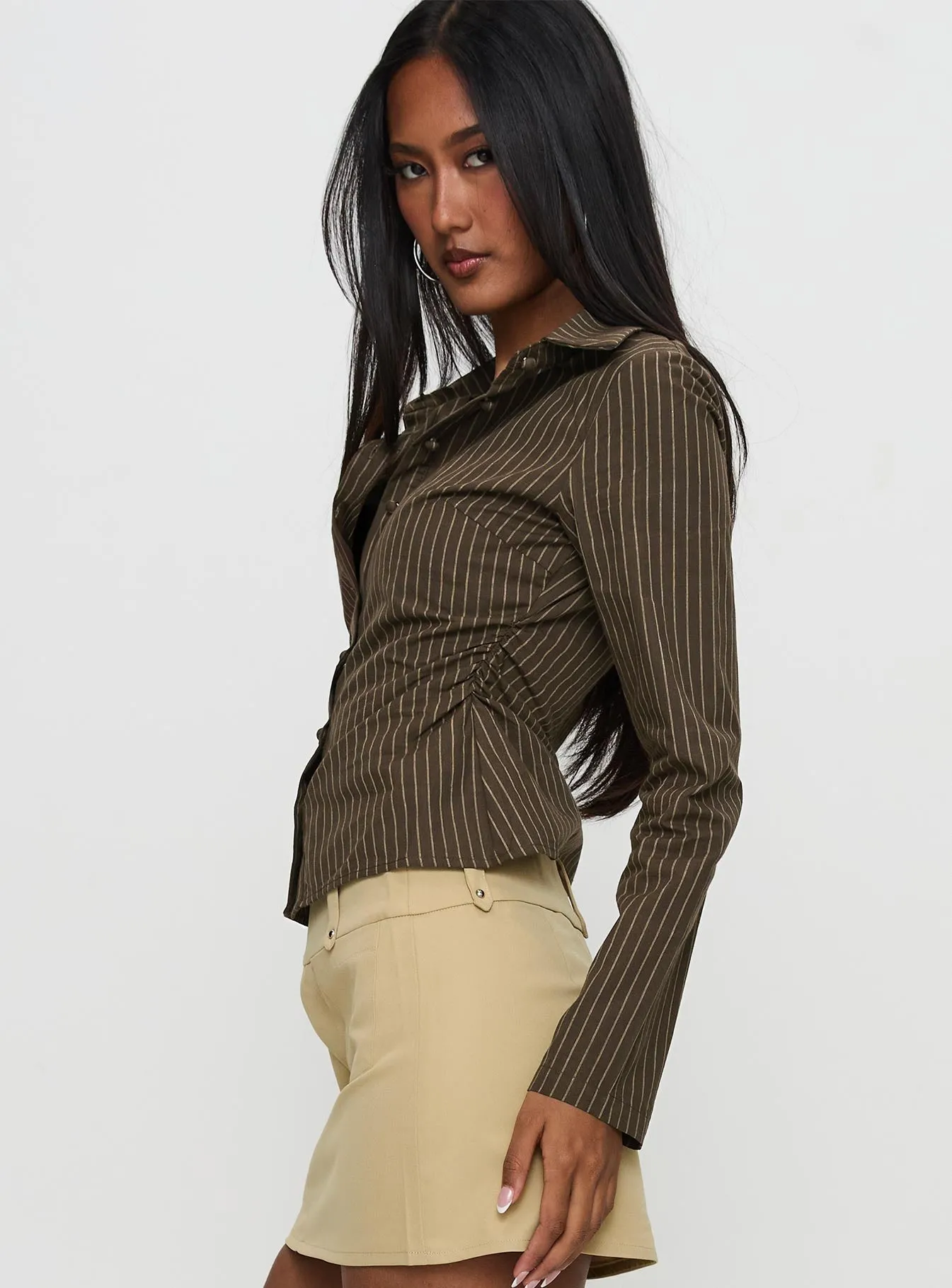 Held My Hand Long Sleeve Top Brown Stripe