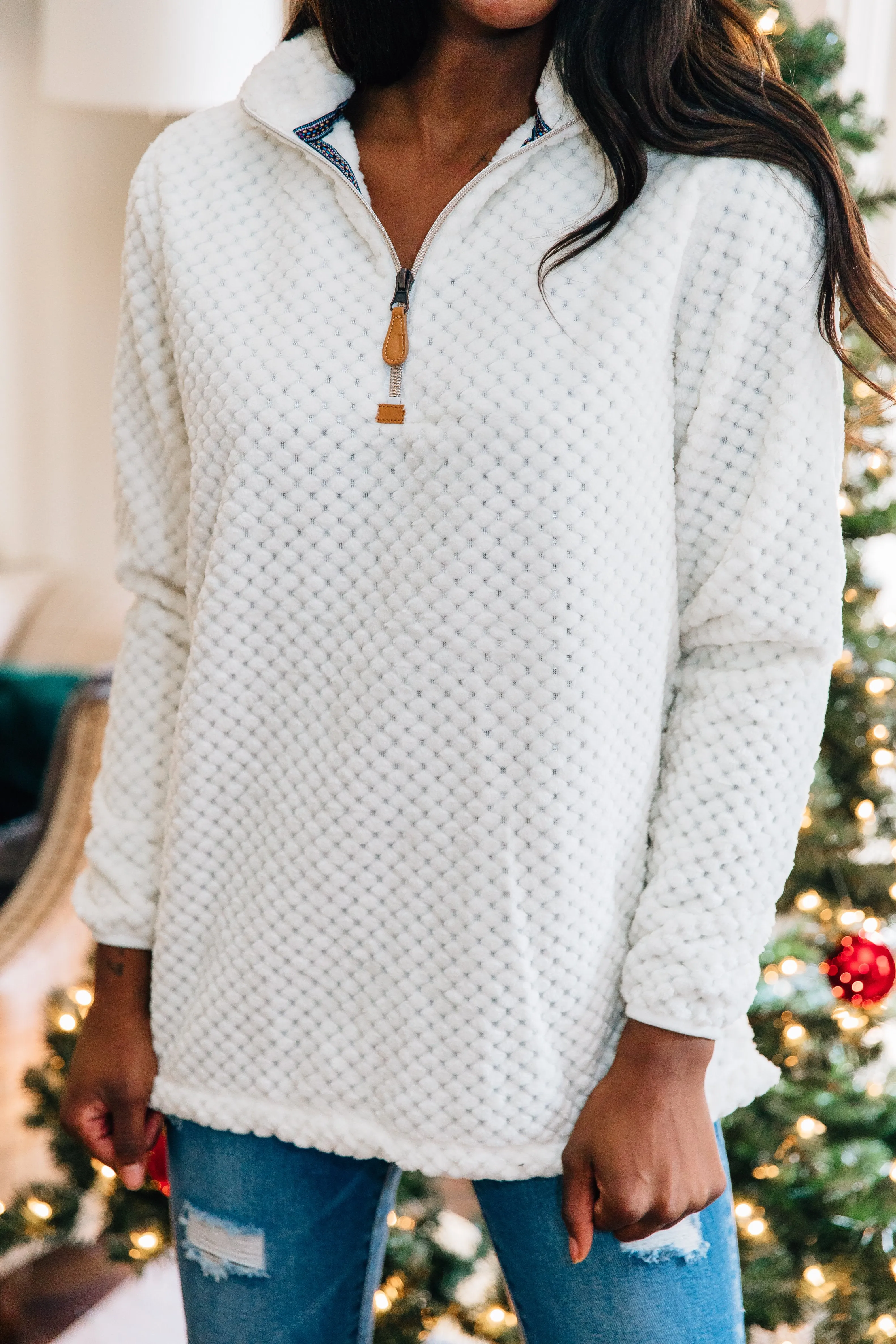 It's A Brand New Day Ivory White Fuzzy Pullover