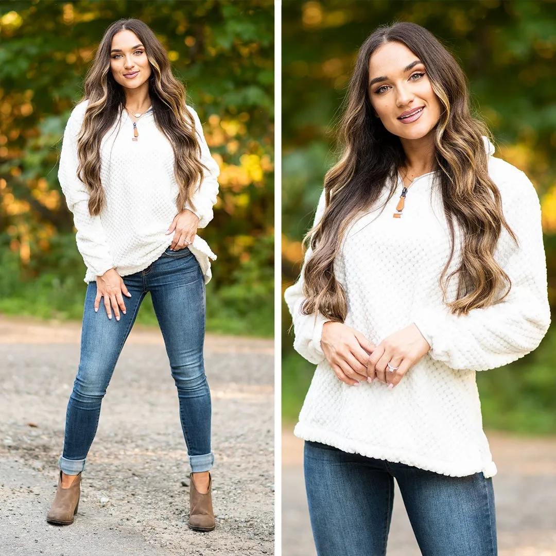 It's A Brand New Day Ivory White Fuzzy Pullover