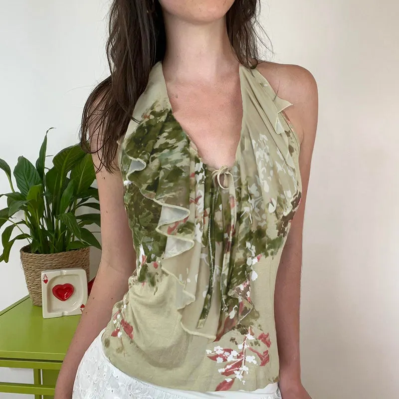 Jasmine Ruffle Tie Back Halter Top