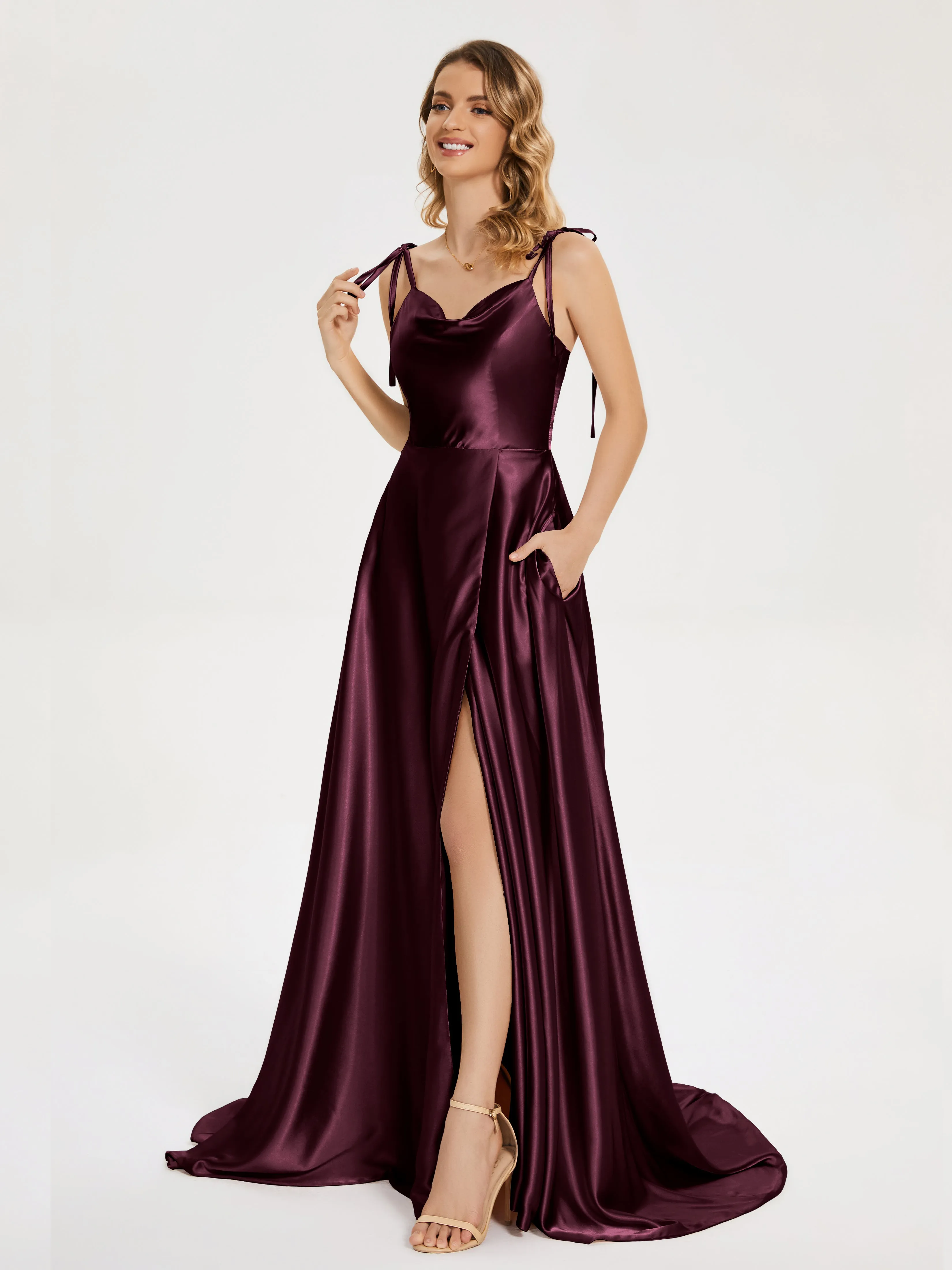 Kamila Cowl Court Train Soft Satin Dresses