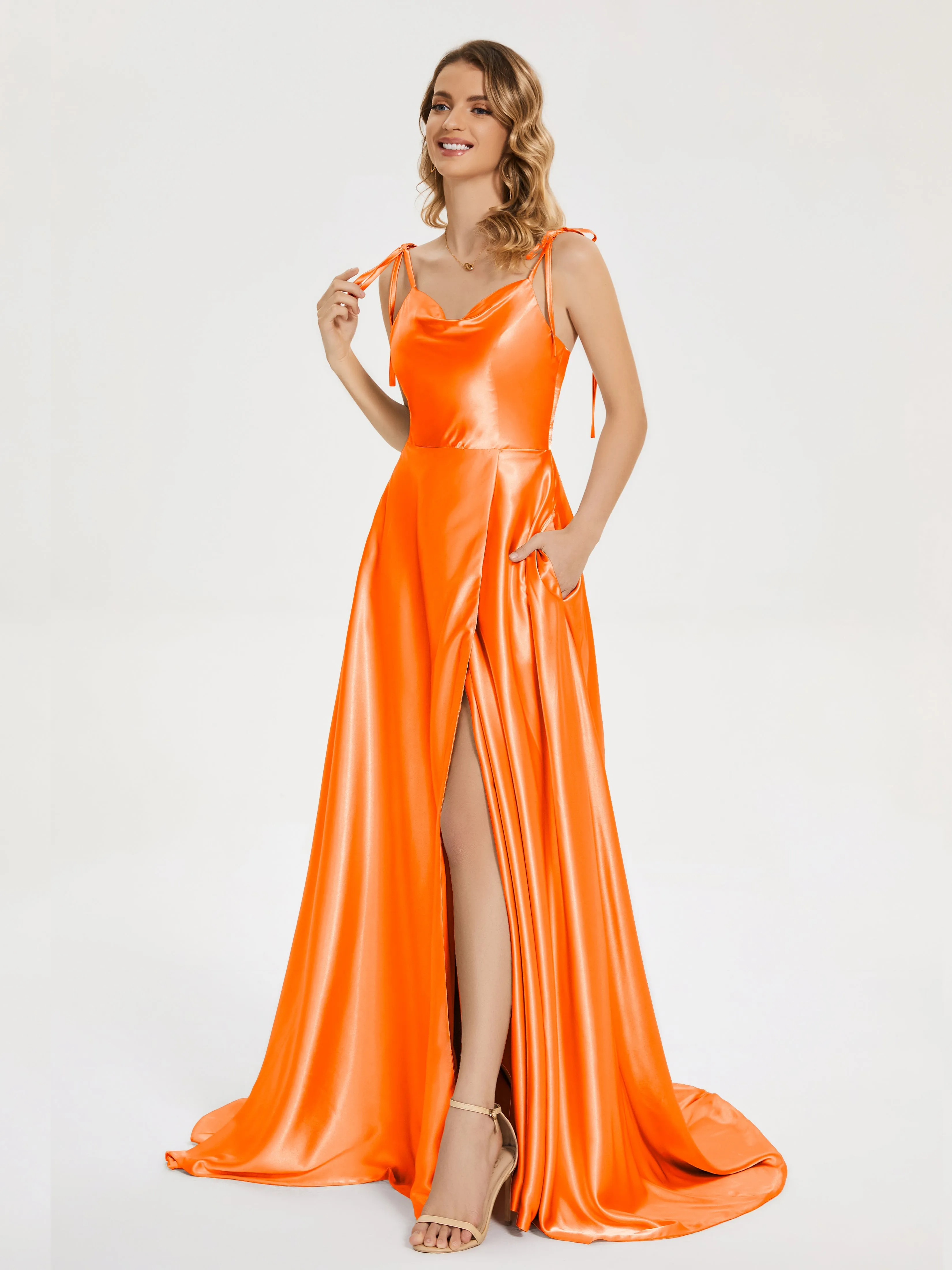 Kamila Cowl Court Train Soft Satin Dresses