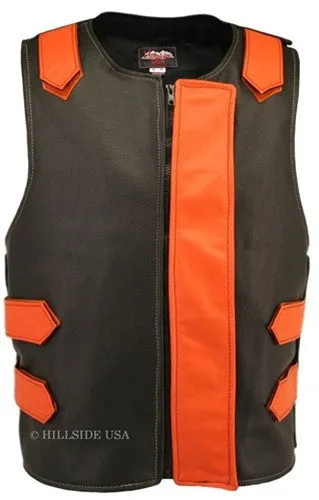 Made in USA Bulletproof Style Leather Motorcycle Vest Black/Blue