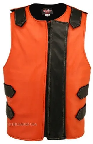 Made in USA Bulletproof Style Leather Motorcycle Vest Black/Blue