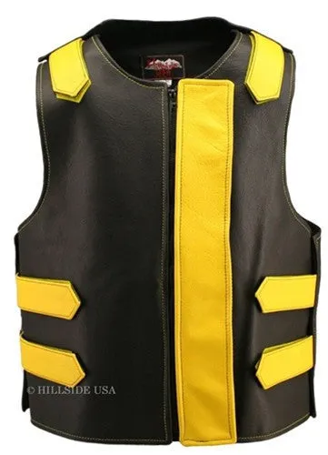 Made in USA Bulletproof Style Leather Motorcycle Vest Black/Blue