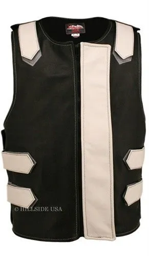 Made in USA Bulletproof Style Leather Motorcycle Vest Black/Blue