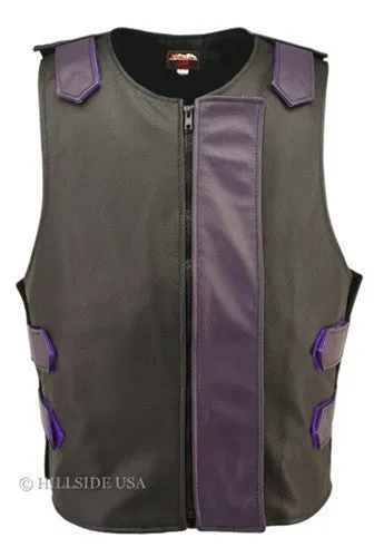Made in USA Bulletproof Style Leather Motorcycle Vest Black/Blue
