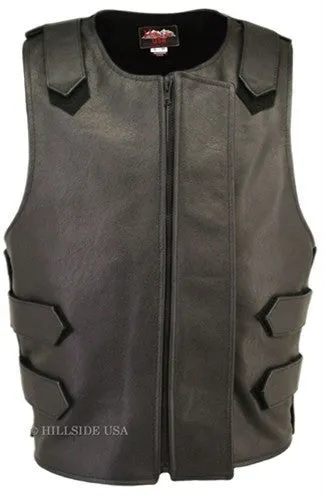 Made in USA Bulletproof Style Leather Motorcycle Vest Black/Blue