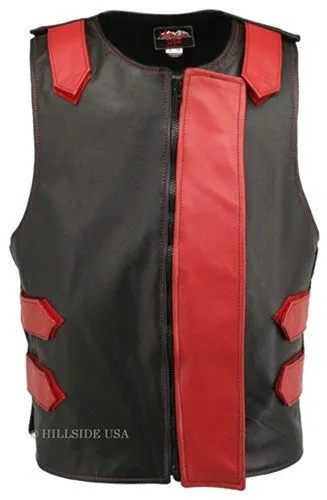 Made in USA Bulletproof Style Leather Motorcycle Vest Black/Blue