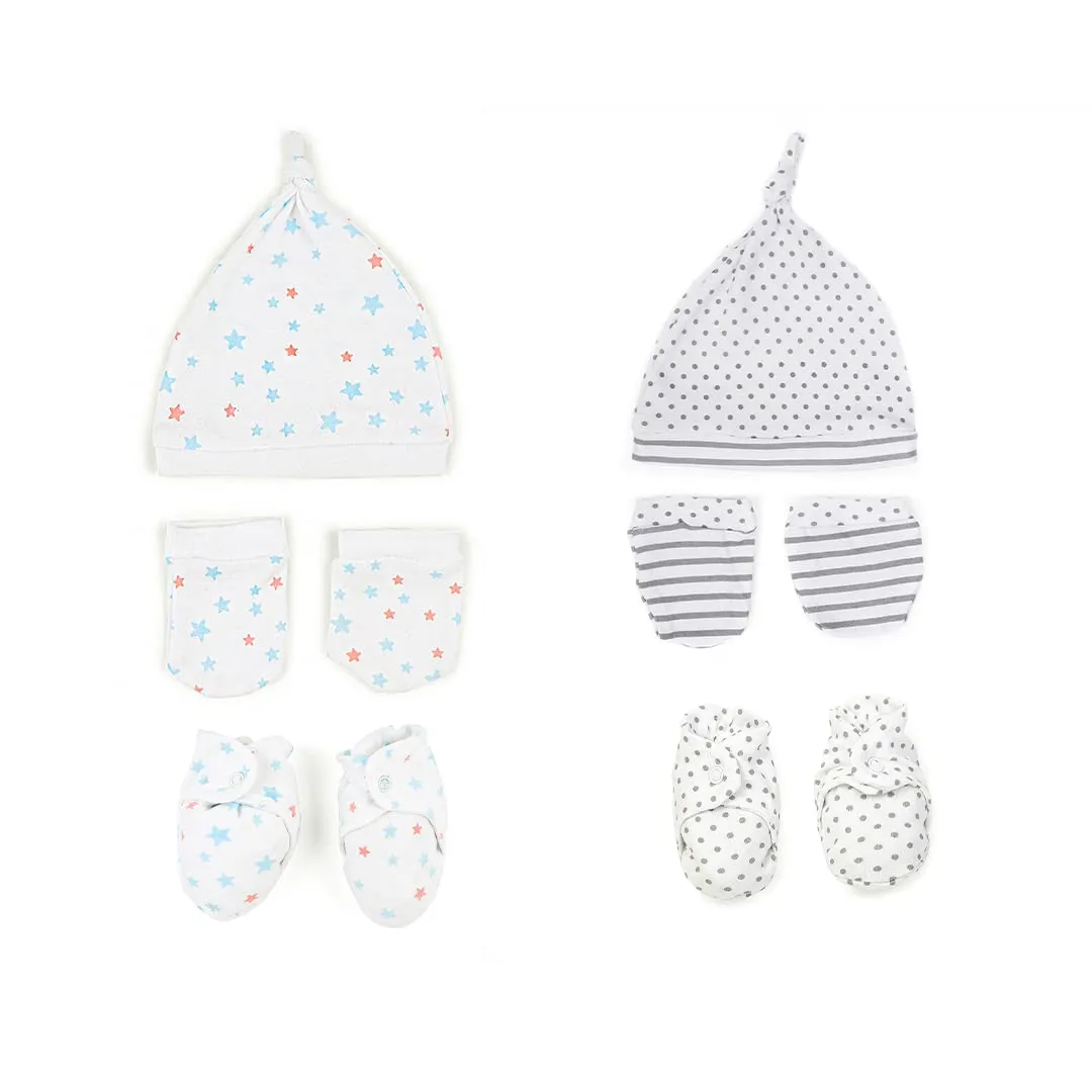 Mush Ultra Soft Bamboo Unisex Mittens, Socks & Caps Combo Set for New Born Baby/Kids (Pack of 6, (6-12 Months, Stary Night & Daylight)