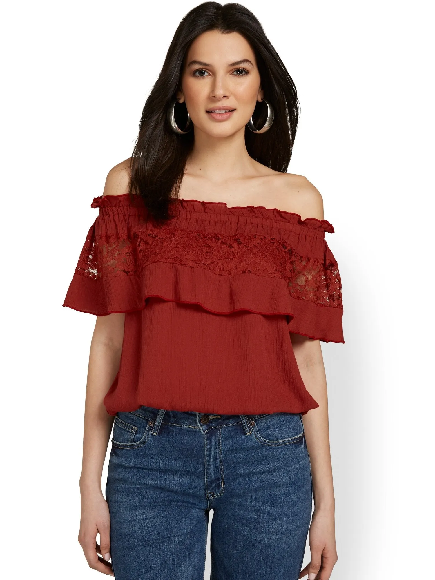 Off-The-Shoulder Crochet-Inset Top