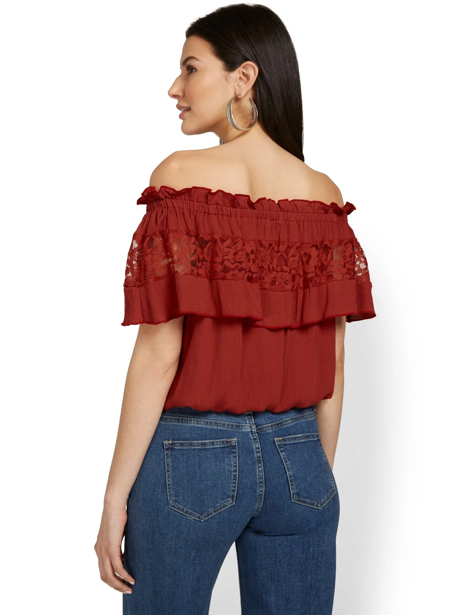 Off-The-Shoulder Crochet-Inset Top