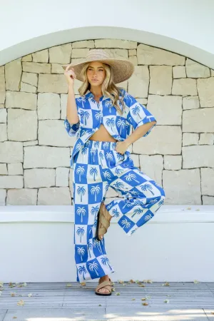 Palm Villa Pant & Top Set - Blue