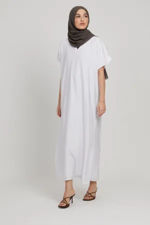 Premium Soft Sheen Crush Inner Slip Dress - White - WITH LINING