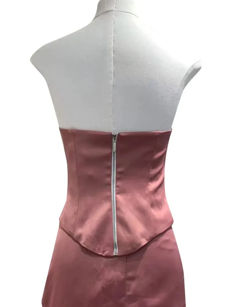 Satin Pink Slim Tank Tops For Women Slash Neck Sleeveless Backless Patchwork Diamonds Sweet Vests Female Style