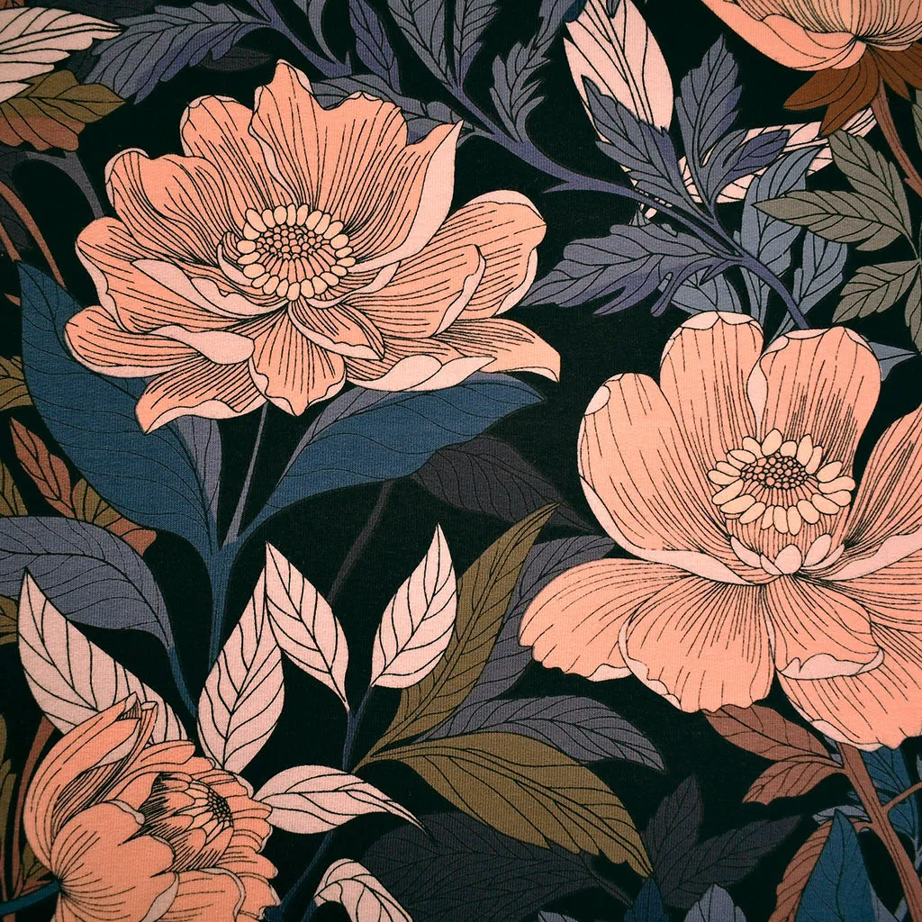See You at Six Pasture Rose Floral French Terry Black