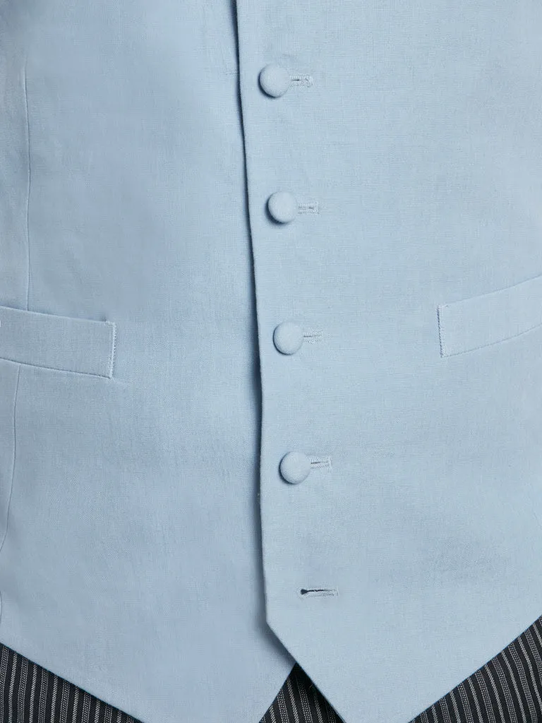 Single Breasted Linen Vest - Pale Blue