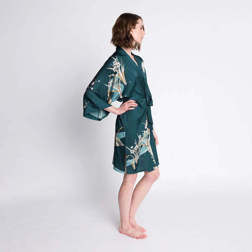 Spring Floral Short Kimono Robe