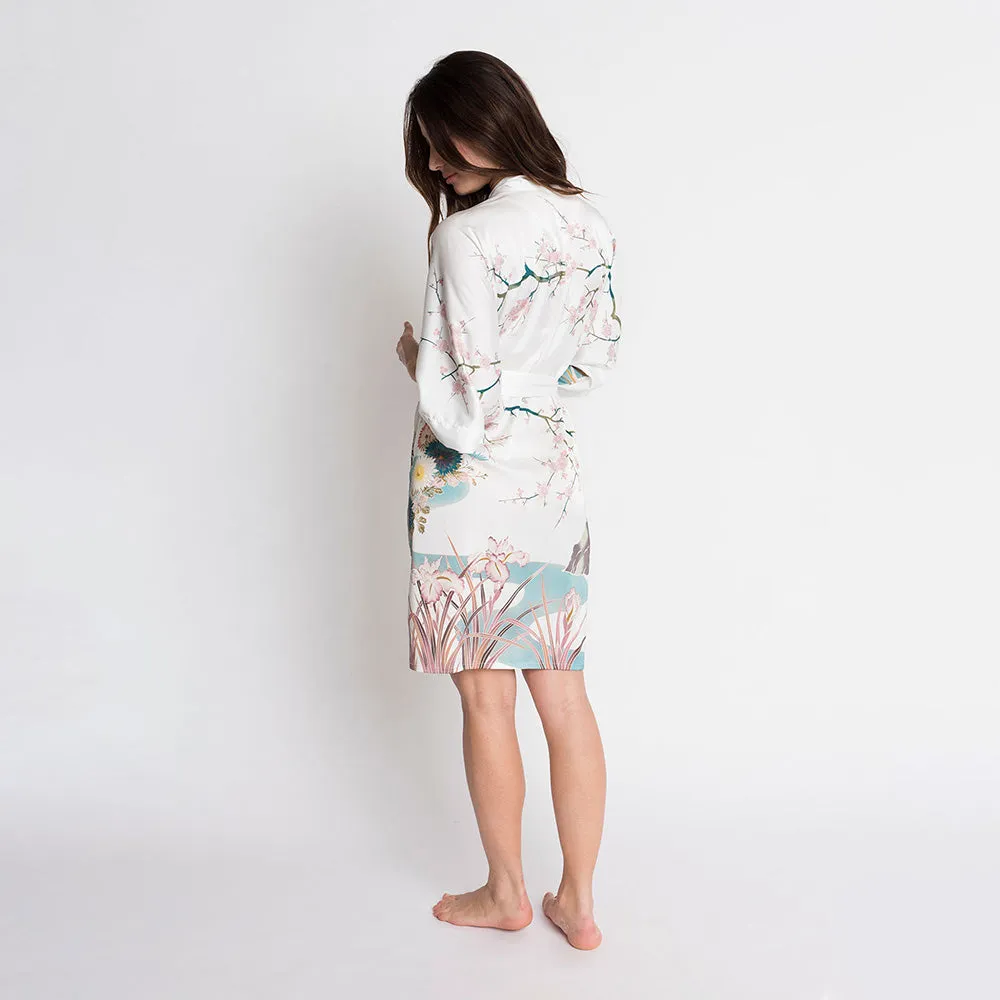 Spring Floral Short Kimono Robe