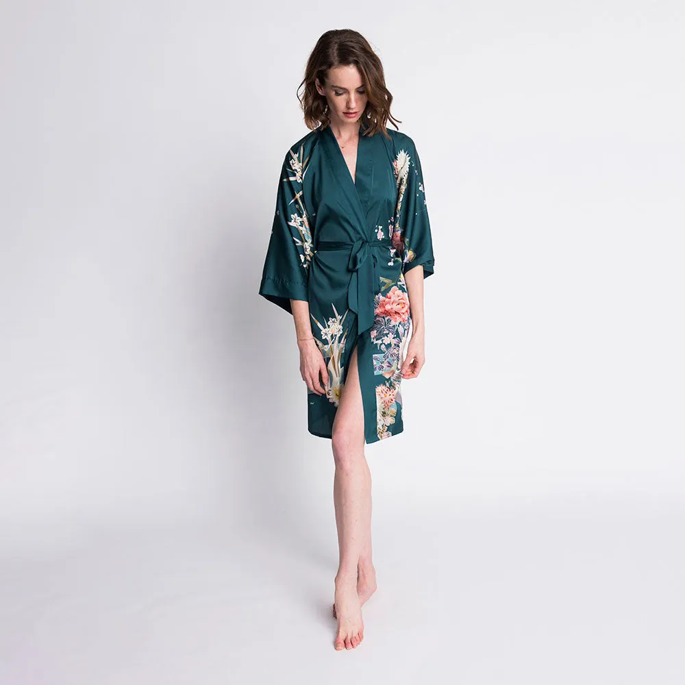 Spring Floral Short Kimono Robe
